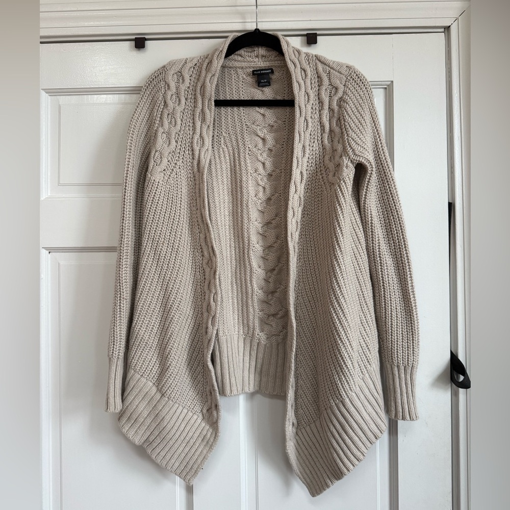 Club Monaco Cream Cable-Knit Open-Front Cardigan